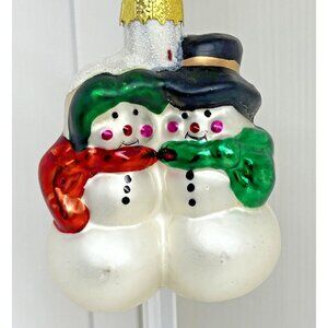 Vintage Blown Glass MR. & MRS. FROSTY SNOWMAN CHRISTMAS ORNAMENT
